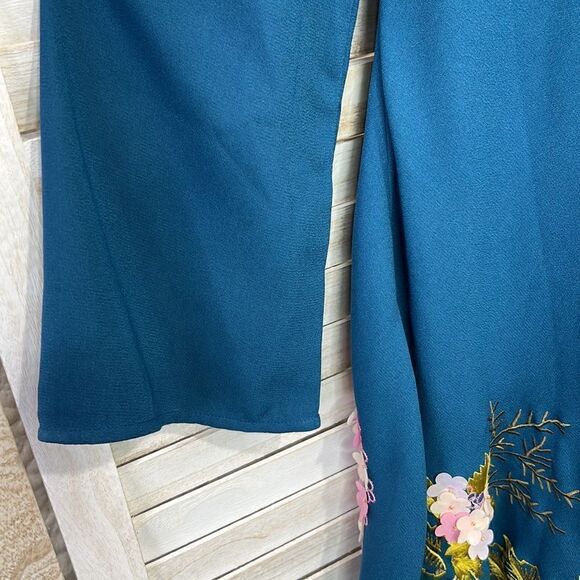 Anthropologie Varun Bahl Teal Hydrangea Swing Dress 2 - Picture 10 of 12